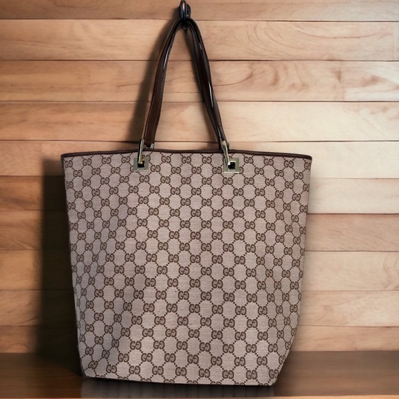 GUCCI GG canvas tote leather EXC COND signature print classic luxury bag - Picture 10 of 10
